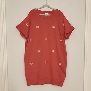 Gap Kids Coral Girls Daisy Sweatshirt Dress with Pockets, Size Small